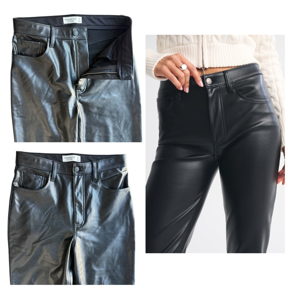 Abercrombie & Fitch Vegan Faux Leather Pant Black Size 28/6 NWOT Straight 90’s - Picture 3 of 9
